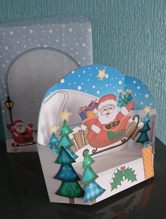 3D Xmas Santa Sleigh Rubber Band Pop Up Scene Card by Irene  Bond 
