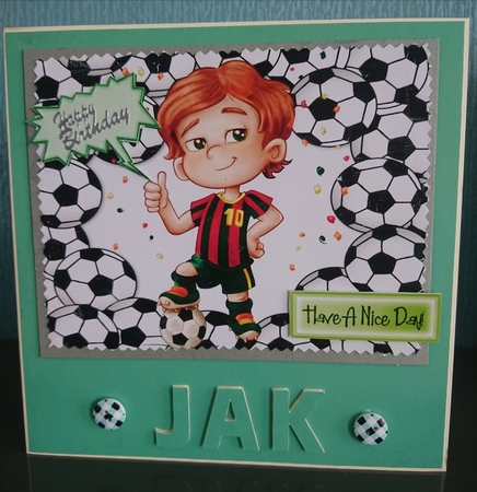 Just Mad About Football, Boy in Football Frame by Irene  Bond 