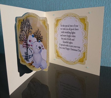Cute little polar bear with snow scene gold bracket Card front/insert by Irene  Bond 