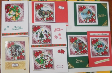 Red Floral Christmas Scene 7x7 Toppers set of 8 by Irene Drieman