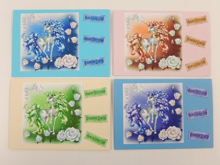 4 Lovely Fantasy Unicorns in rose 8x8 frame bumper kit (set one) by Irene Drieman
