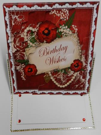 Giant Red Poppy Birthday Wishes 6in Duo Wavy Corner Stacker by Irene Drieman