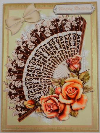 Beautiful Coffe and Cream Fan with Copper Roses by Irene Drieman