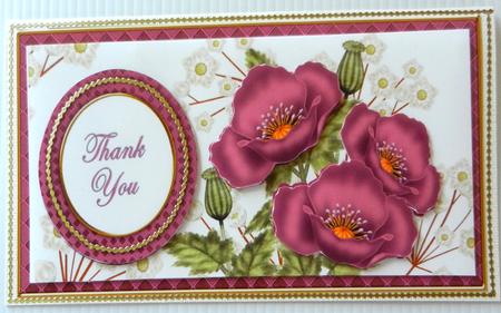 Cerise Poppy Thank You Dl Decoupage Topper by Irene Drieman
