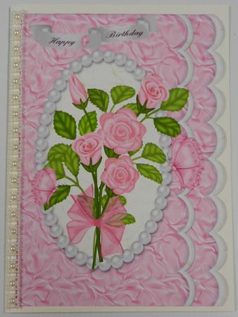 Pink Roses in a Pearl Frame on Scalloped Edge A4 by Irene Drieman