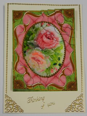 Painted Roses Fancy Bracket 7x5in Scallop Corner Stacker by Irene Drieman