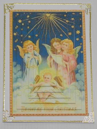 Vintage Nativity Scene with Angels Pyramids by Irene Drieman