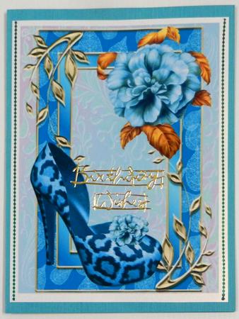 Beautiful Blue Shoe with Flowers A4 by Irene Drieman
