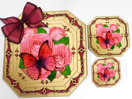 8x8 3D Roses & Butterfly Pyramage Octagonal Floral Kit by Irene Drieman