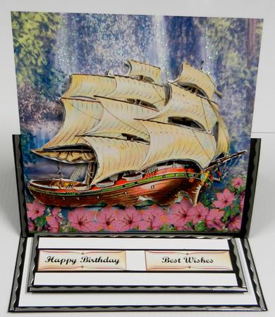 Scenic Ship at Waterfalls with Flowers and Decoupage by Irene Drieman