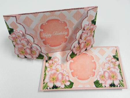 Pink Blossom Happy Birthday Fancy Lattice 3D Card Kit by Irene Drieman