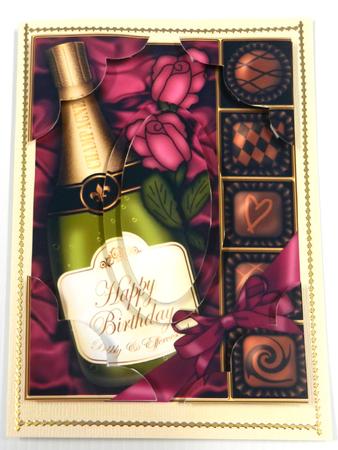 A5 Birthday Champers Chocs N Roses Scallop Corners Pyramage by Irene Drieman
