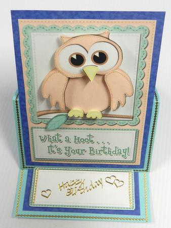 A5 What a Hoot Birthday Felties Quick Card N 3D Decoupage by Irene Drieman