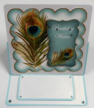 Teal Peacock Birthday Wishes 8in Scallop Topper by Irene Drieman
