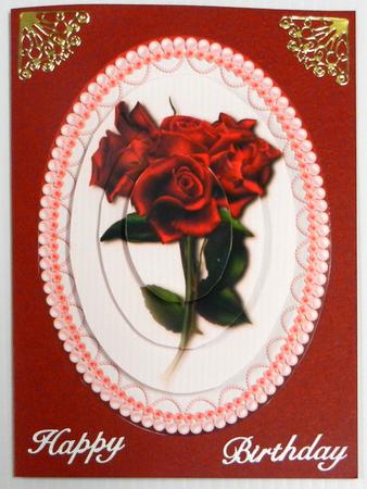 Red Roses, Lace & Pearl Oval Pyramid Topper by Irene Drieman