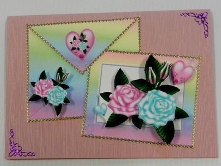 Shades of Pink/blue Roses on a Card with Envelope by Irene Drieman