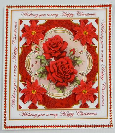 Red Roses Happy Christmas Lattice Corner 8in Topper by Irene Drieman
