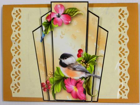 Art Deco Bird Stacker - Pretty Bird & Pink Flowers by Irene Drieman