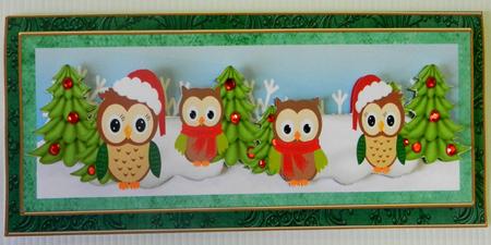 Cute Green Owls Christmas Large Dl Decoupage Card & Env Kit by Irene Drieman