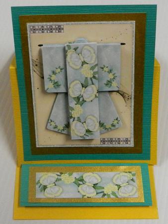A6 Flutterby Fantasy Kimono Card in Yellow Decoupage by Irene Drieman