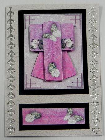 A6 Beautiful Butterfly Kimono Card in Pink Decoupage by Irene Drieman