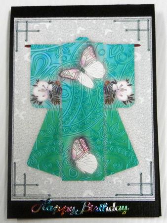 A4 Beautiful Butterfly Kimono Card in Green by Irene Drieman