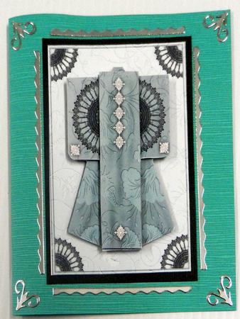 A6 Sheer Elegance Kimono Card in Blue Decoupage by Irene Drieman