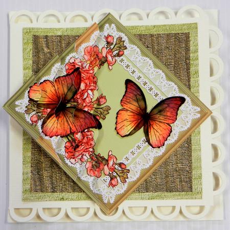 Butterflies and Flowers on Lace Wavy Corner Side Stacker by Irene Drieman