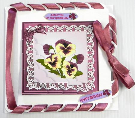 Pansy on Butterfly Lace Scallop Corner Side Stacker by Irene Drieman