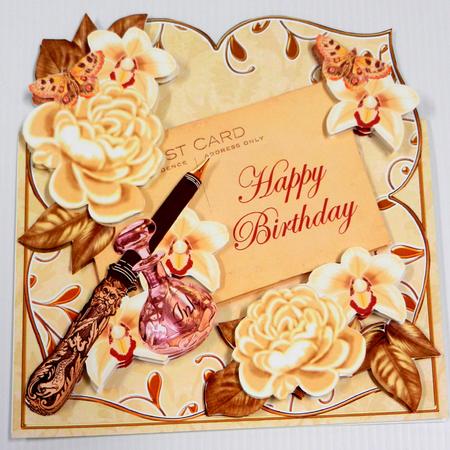 Cream Mix Happy Birthday Fancy Square Deco Card & Env Kit by Irene Drieman