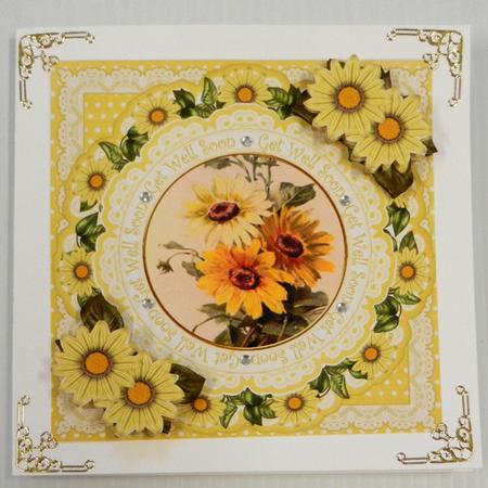 Sunflower Daisy Get Well Soon 7in Doily Decoupage Topper by Irene Drieman