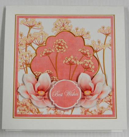 Pink Magnolia Best Wishes 7in Time Flower Decoupage Topper by Irene Drieman