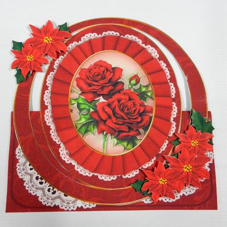 Red Christmas Roses Oval Over 3D Mini Card Kit by Irene Drieman