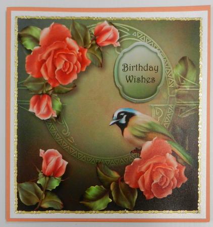 Green Jay & Pink Roses Square Topper by Irene Drieman