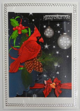 Cardinal Pine Cones Christmas Ornament Mock Envelope Card by Irene Drieman