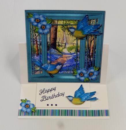 Window Bleu Bell Woods & Birds by Irene Drieman