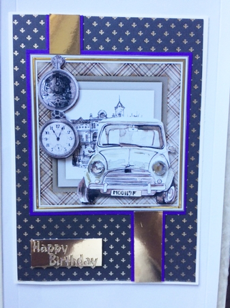 Retro Mini car 7x7 card by Irene Griffiths