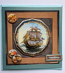 Sailing Ship 8x8 Card with Topper and Pyramid Layers by Irene Griffiths
