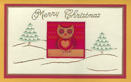 Hootie Owl Decoupage Card Front - Raspberry & Peach by Irene Jardine