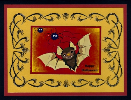 Halloween Bat and Spiders Scalloped Pyramid by Irene Jardine