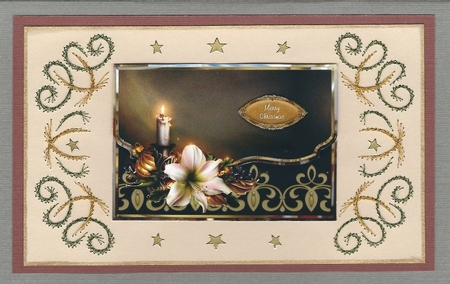 Christmas Candle, Lily and Bauble Fancy Edge Faux Envelope by Irene Jardine