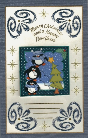 Christmas Pip Penguin is Dressing the Tree Corner Topper by Irene Jardine