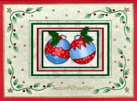 Baubles and Holly Christmas Decoupage Quick Card by Irene Jardine