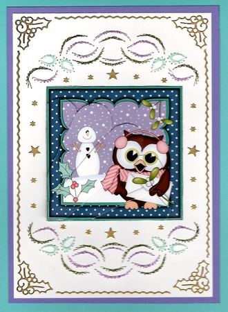 Christmas Little Hoot Owl has a Letter for Santa Fan Pyramage Topper by Irene Jardine