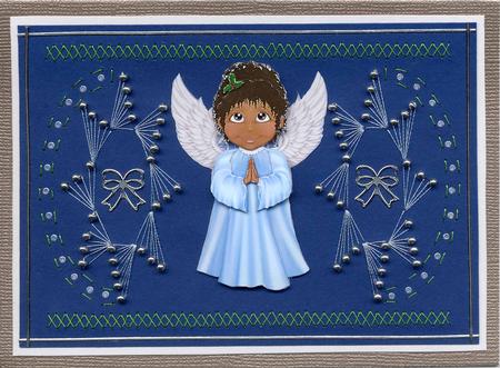 Blue Christmas Angel (dark) Card Front and Decoupage by Irene Jardine