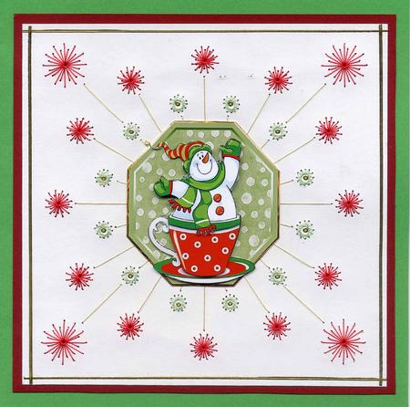 Snowman in a Teacup Card Front with Decoupage by Irene Jardine