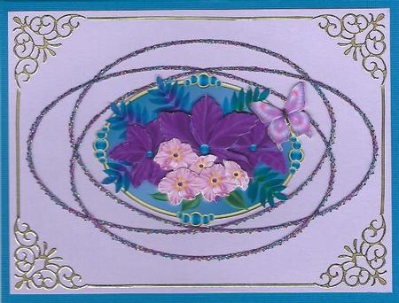 Teal Jewelled Pink & Lilac Flowers by Irene Jardine