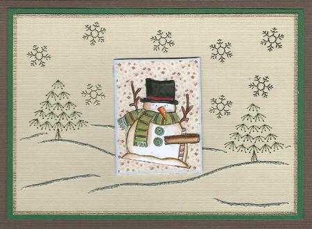 Handpainted Snowman Card with a Topper by Irene Jardine