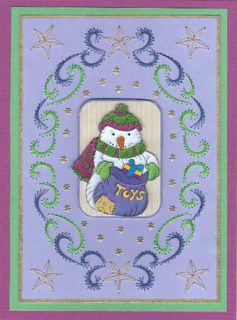 Snowman with His Sack of Toys Card by Irene Jardine