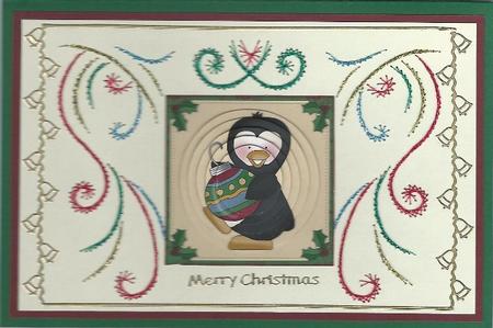 Christmas Penguin & Ornament Circle Pyramid Decoupage by Irene Jardine